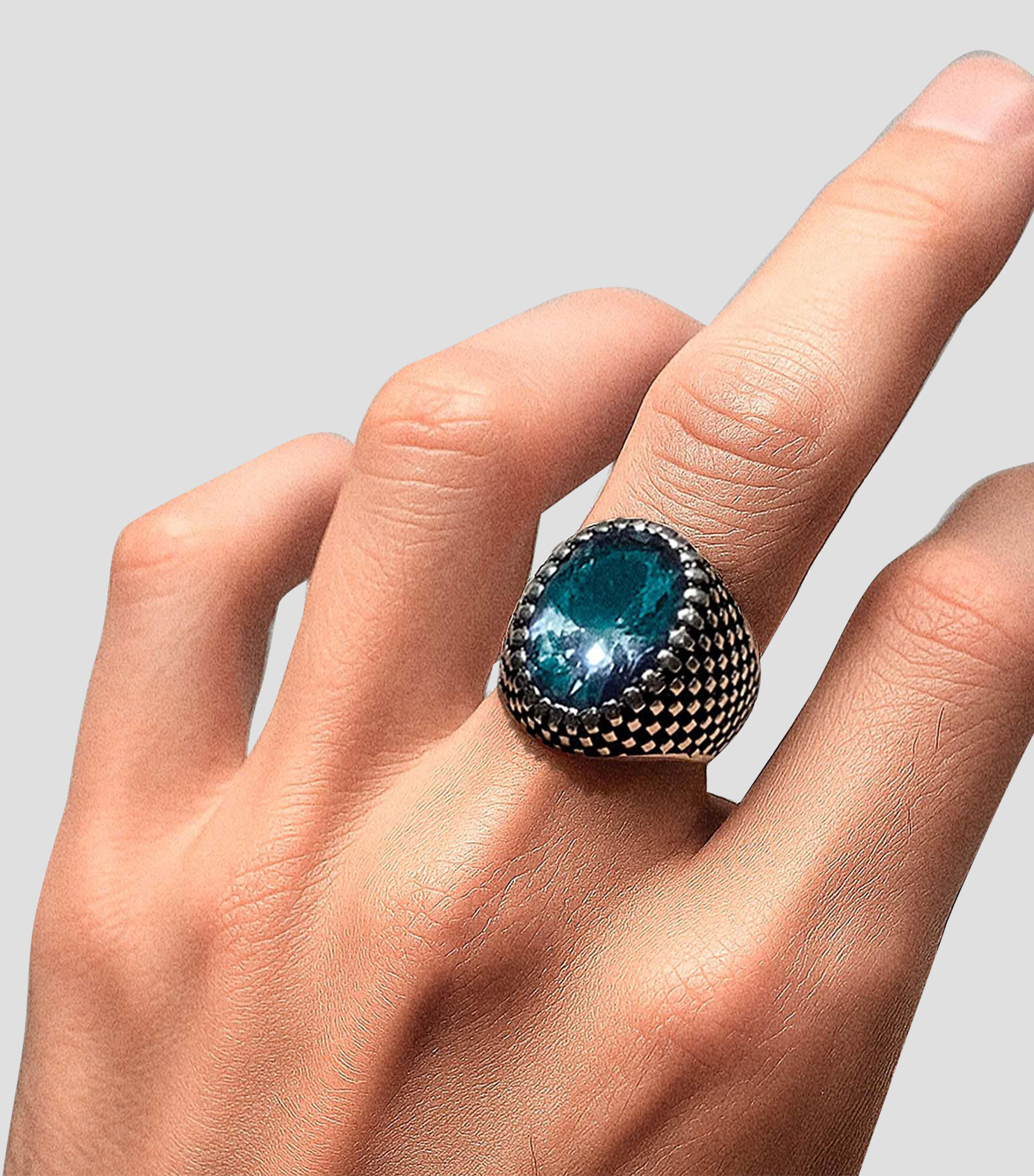 Anillo en plata esterlina Castillo con aguamarina Unisex